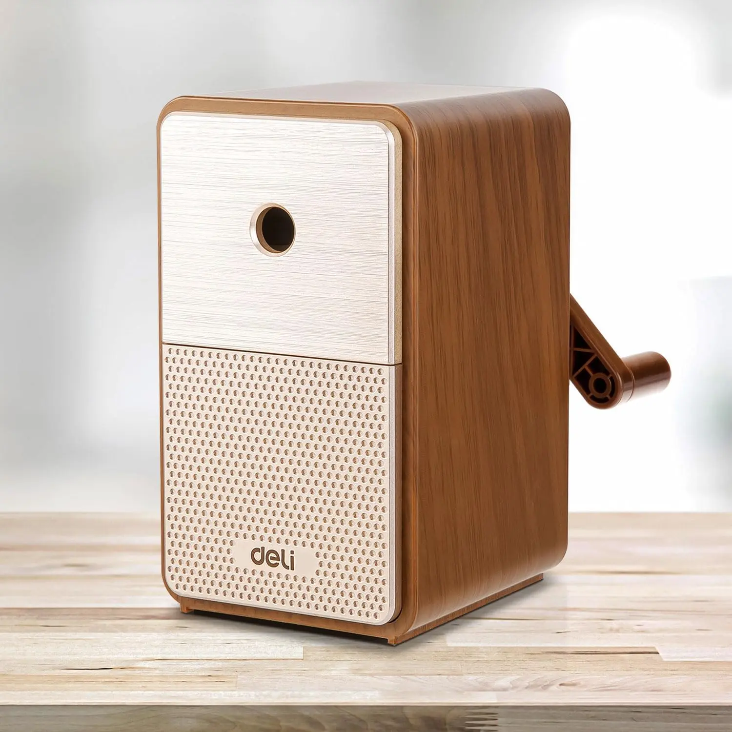 Manual Pencil Sharpener - Auto-in Hand Crank with Adjustable Point for Colored Pencils, , Students, Classroom,  and Office, Brown