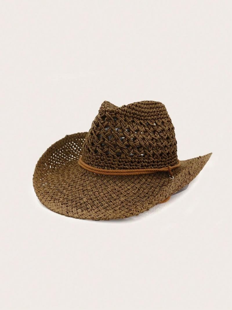 Women's Boho Style Straw Hat, Trendy Minimalist Sun Hat, Fashionable Sun Protection Hat for Summer, Stylish All-match & Exquisite Hat for Birthday Gift, Cowboy Style Hat