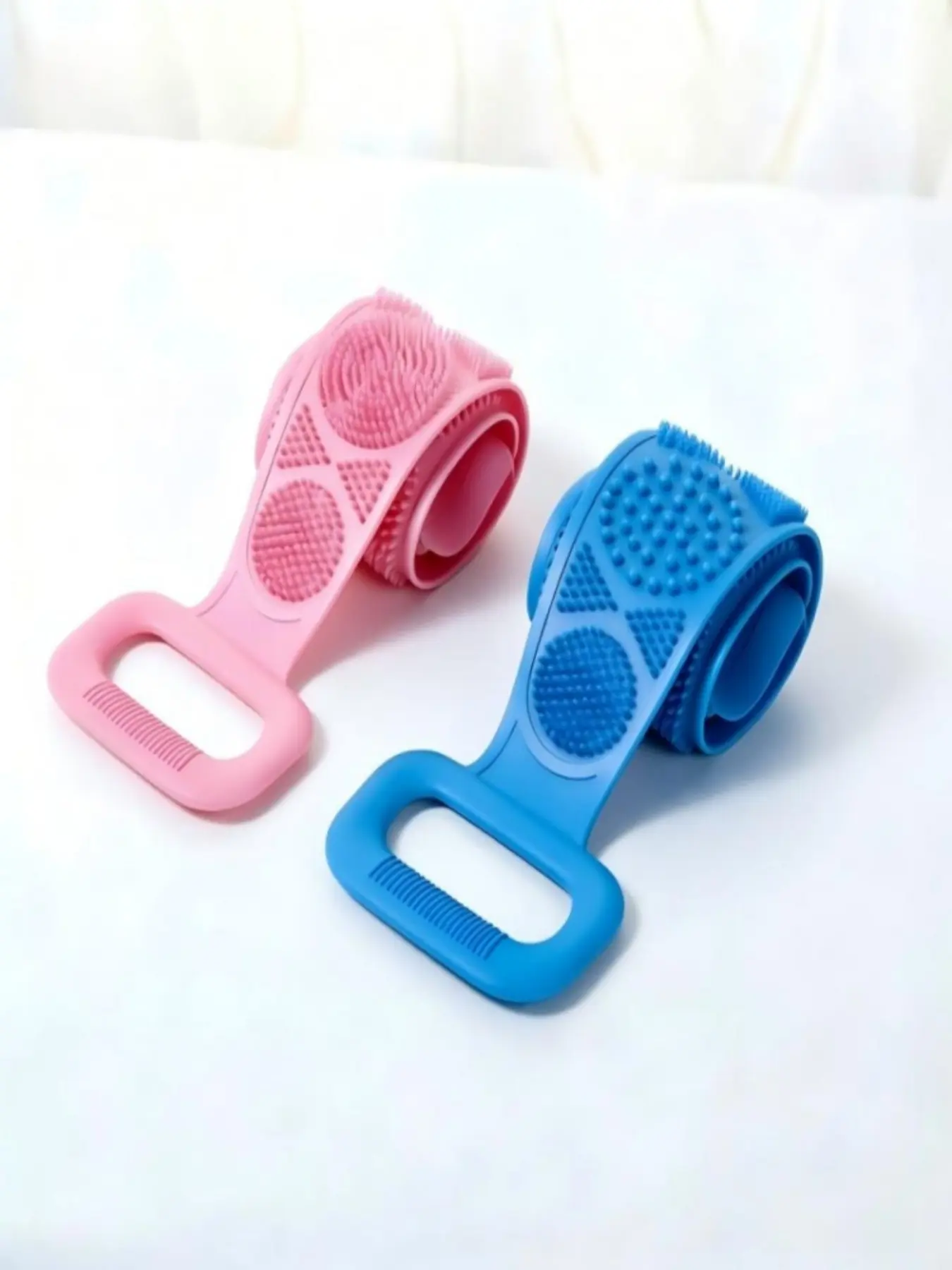 2-Pack Silicone Bath Brush Set, Dual-Sided Exfoliating Back Brush with Sponge, Long Body Scrubber with Soft Bristles, Home Self-Care Tool
