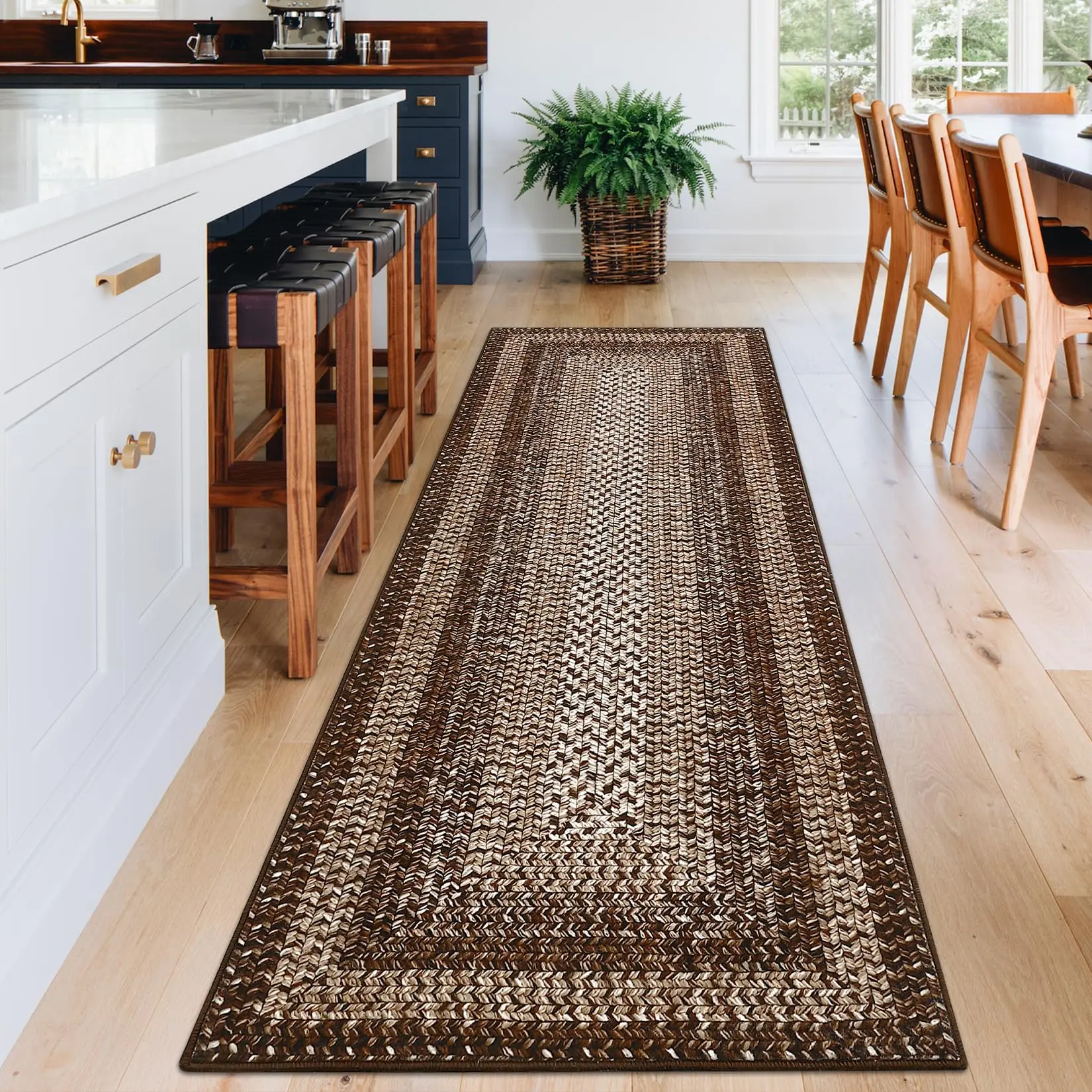 GARVEE 2x8 Inch Machine Washable Long Braided Printed Runner Rug, Non-Slip Kitchen and Living Room Rug, Rustic Style Hallway Carpet for Bedroom
