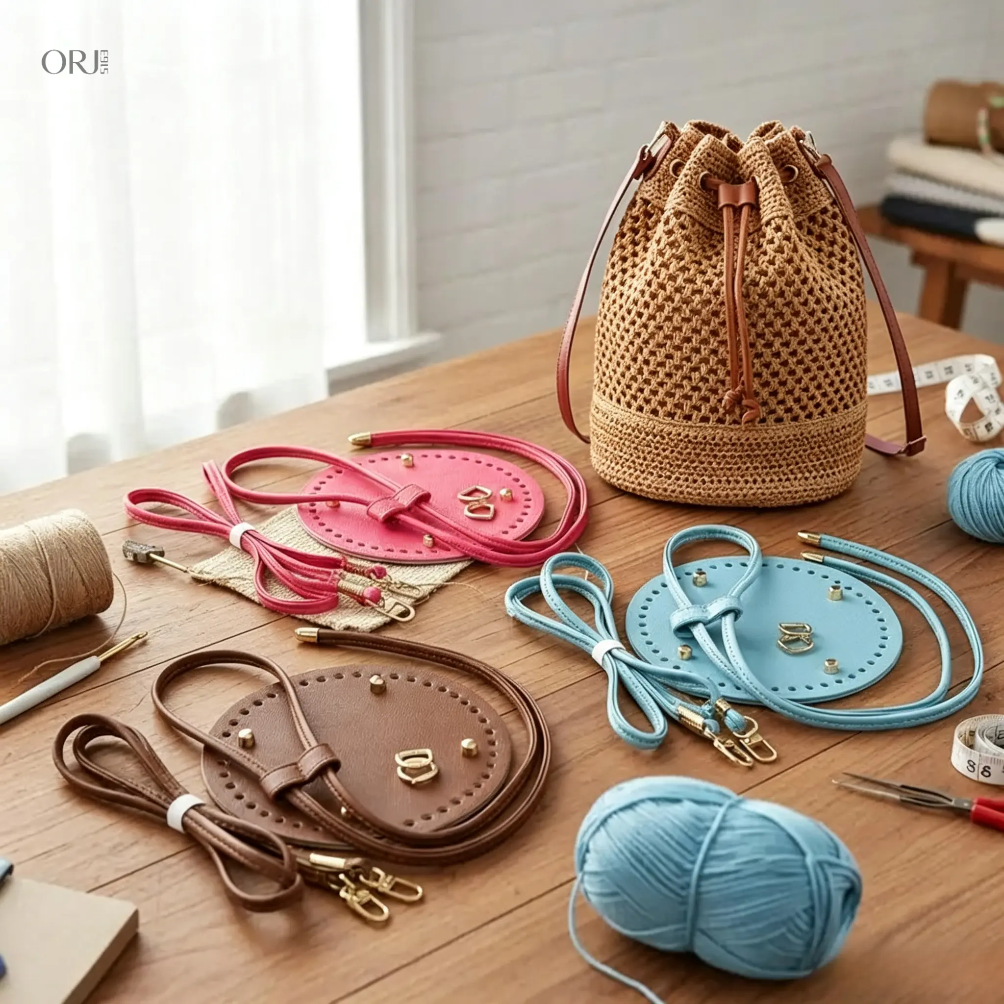 3 in 1 DIY Woven Bucket Bag PU Accessory Kit, Bag Base Plate, Drawstring Pouch & Adjustable Shoulder Strap Set, Complete Replacement Hardware Supplies For Handmade Knit Crochet Bucket Tote Bags Craft Accessories summerwins,Festive,a,je,b,mom,,perso,phone,