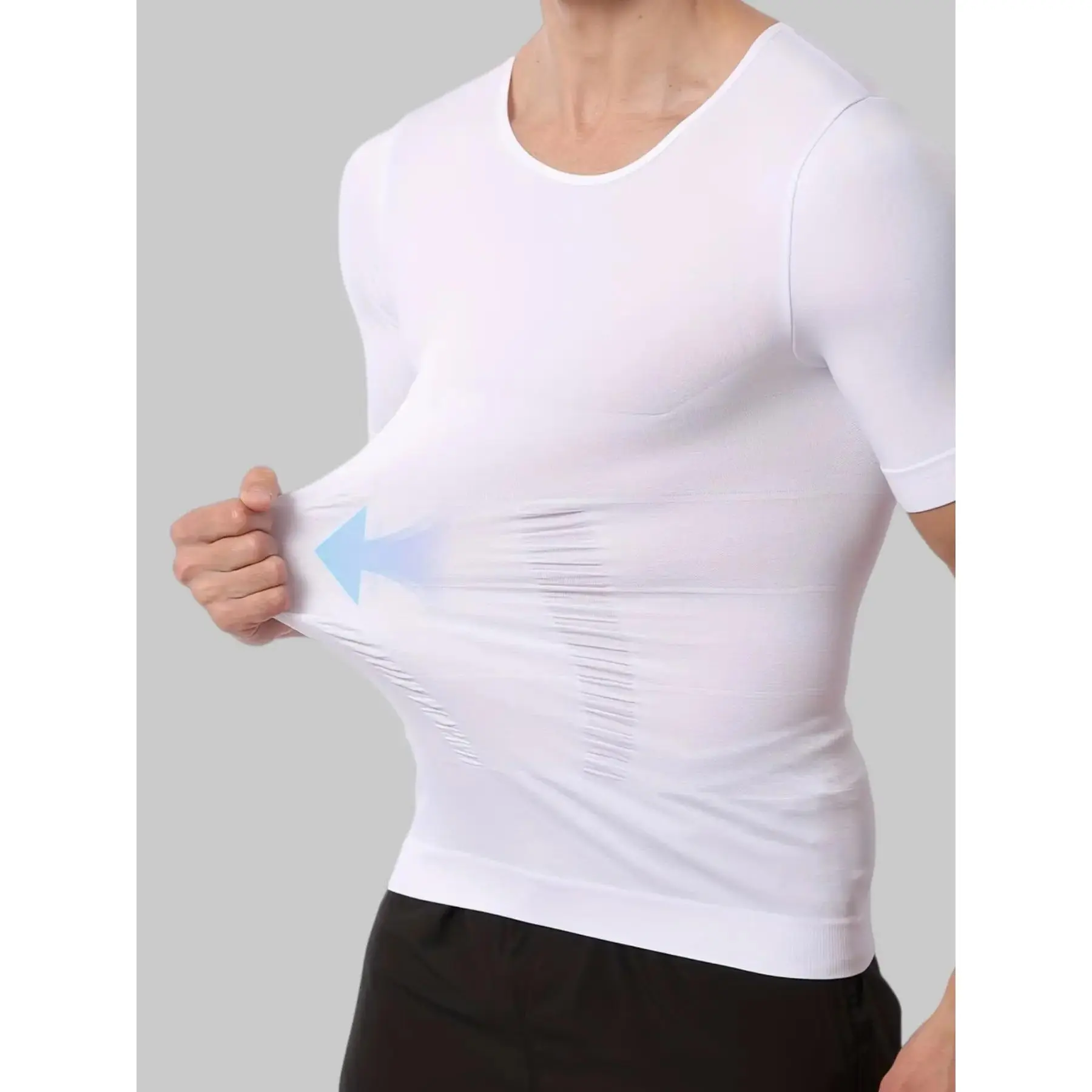 1 Count Men's Posture Support Compression Shaper Shirt, Seamless Design High Stretch Breathable Fabric Athletic Shaping Tops, Tummy Control Chest Support Solid Color Shapewear, Perfect for Gym & Training & Casual Outings, Workout Shapewear Compressio