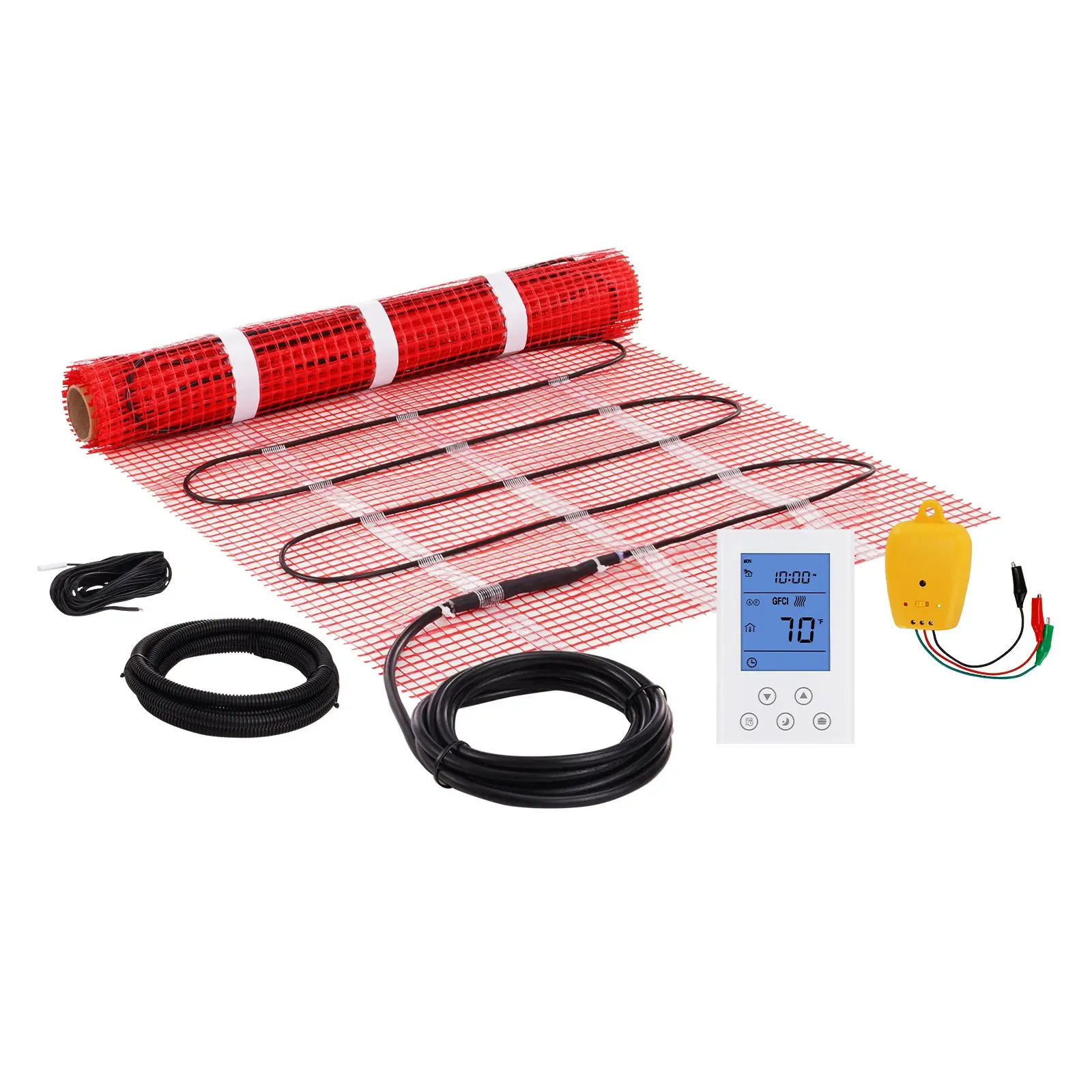 【DealsForYouDays】VEVOR Floor Heating Mat, 10 Sq. ft. 14-113 Electric Radiant Floor Heated Warm System with Digital Floor Sensing Thermostat, 110-120V Includes Installation Monitor, Adhesive Back for Easy Installation