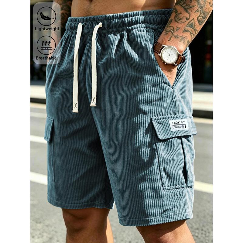 Men's Lightweight Corduroy Work Pants with Multifunctional Storage Bag and Loose Knee Length Shorts, Suitable for Daily Outdoor Walking, Dating, and Urban Retro Casual Wear