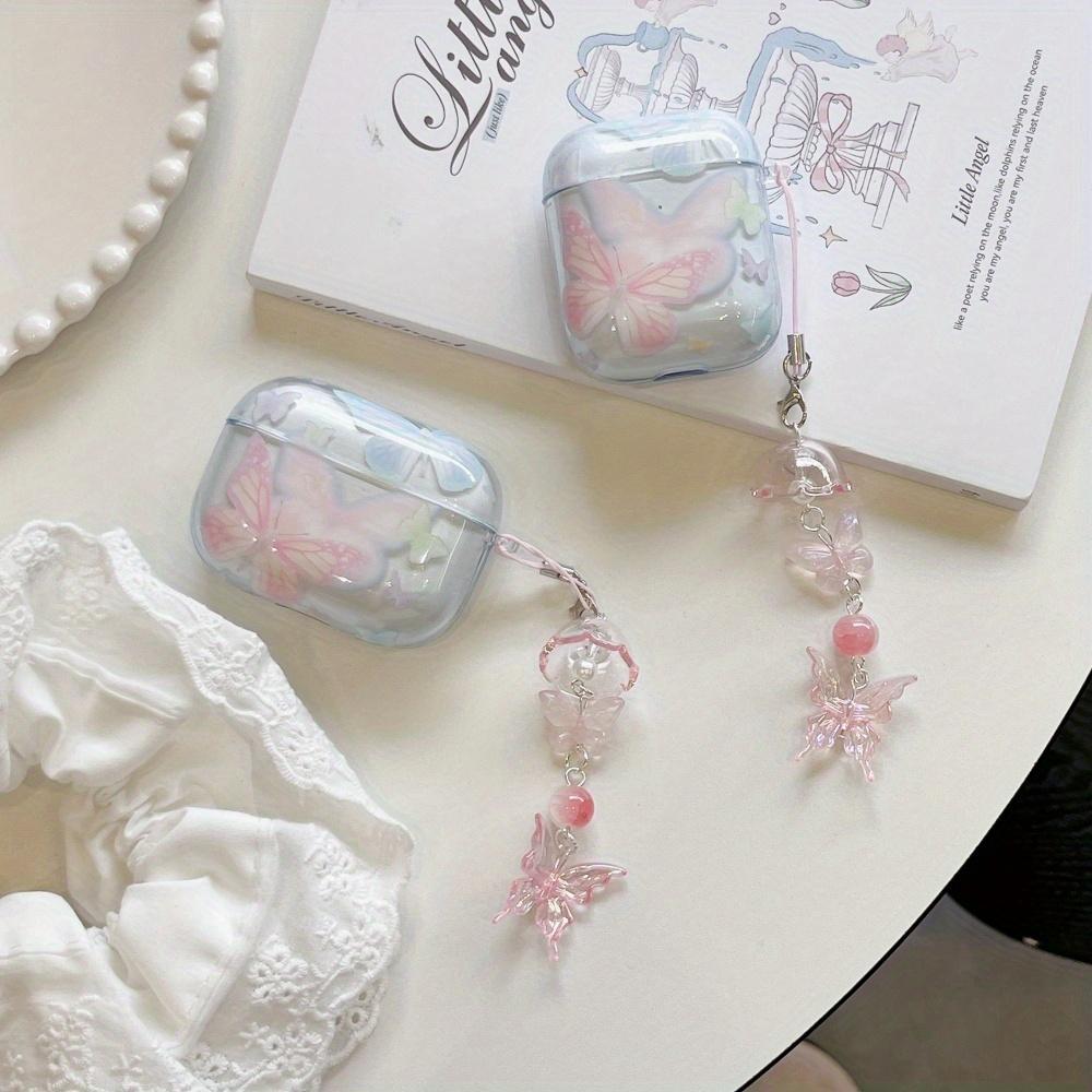 Butterfly Pattern Earphone Case with Keychain, Decorative Earphone Protective Cover, Earphone Accessories Compatible with AirPods, Headset