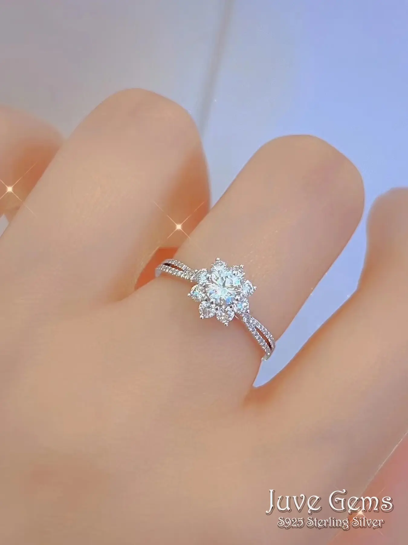 Classic Women's Snowflake Ring, S925 Silver Wedding Band, Zircon Inlay, Elegant Jewelry for Weddings, Parties, Dates, Gifts