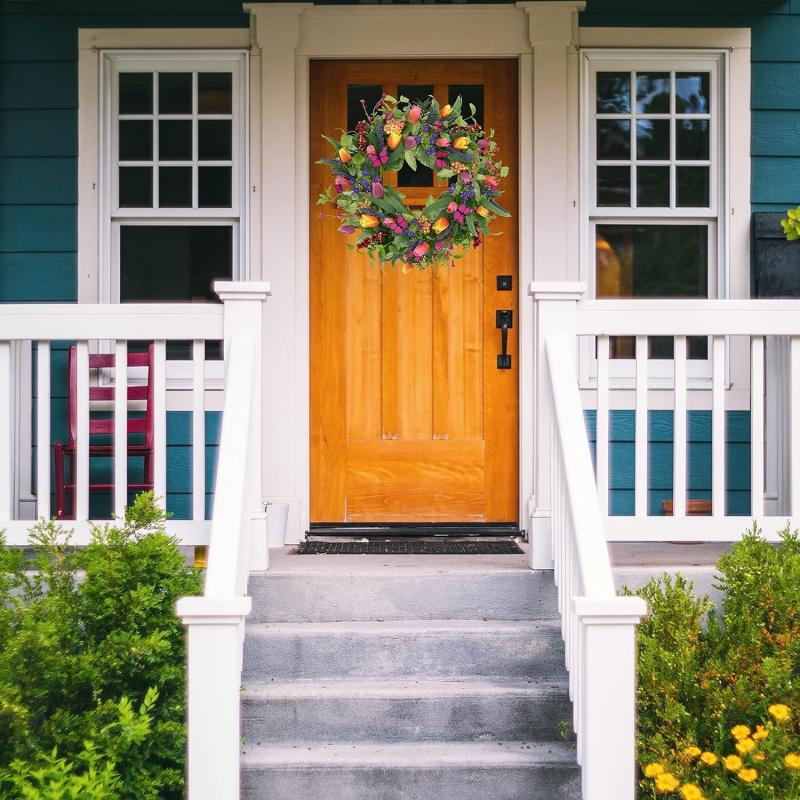 22 inch Spring Summer Tulip Wreath for Front Door with Purple Tassels, Eucalyptus Leaves, Ferns, Butterflies for Indoor Outdoor wall Festival Home Farmhouse Wedding Decor 22 inch Spring Summer Tulip Wreath for Front Door with Purple Tassels, Eucalyptus Leaves, Ferns, Butterflies for Indoor Outdoor wall Festival Home Farmhouse Wedding Decor