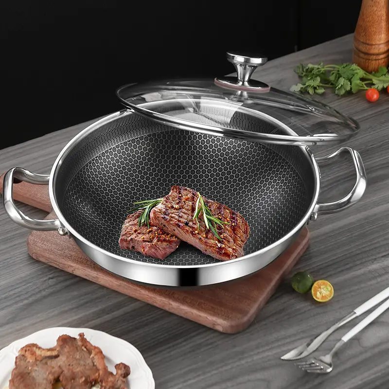 Large 13-Inch Non-Stick Deep Skillet, Stainless Steel Multifunctional Frying Pan with Lid and Dual Handles, Nonstick Kitchen Cookware, PFOA-Free, Dishwasher and Oven Safe, Cookware Nonstick