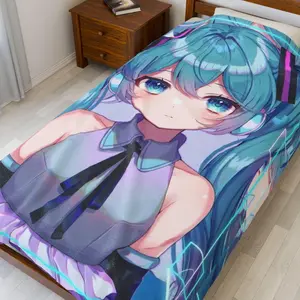 Miku Anime Gamer Velveteen Plush Blanket | Kawaii Vocaloid Throw