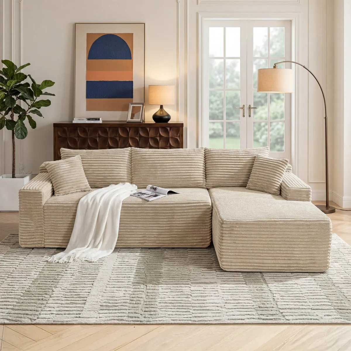 94.5" Cloud Couch Modular Sofa Sectional Couches with L-Shape Chaise,Modern Minimalist Upholstered Couches for Living Room Bedroom,Deep Seat Corner Couch,No Assembly Required