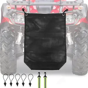 UTV Trash Bag with Liners & 5 Bungee Cords, PVC Mesh SxS Accessories for Polaris RZR, Can-Am, Golf Cart, Reflective Straps for Off-Road Storage
