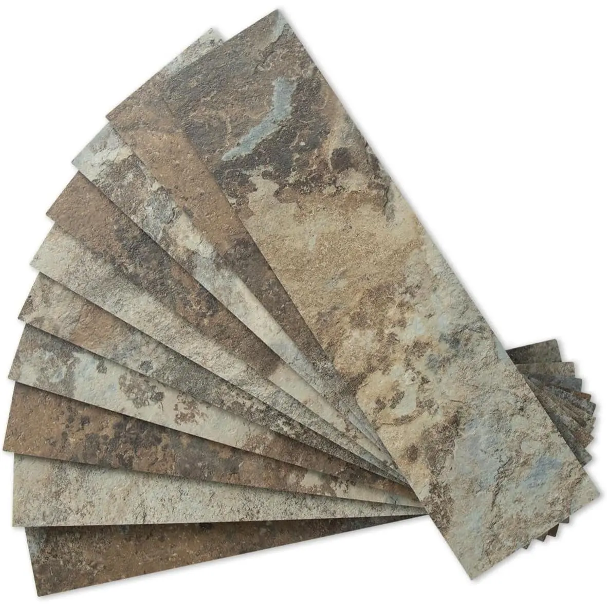 4- Beige & Brown Slate Peel and Stick Backsplash Wall Tiles, 3" x 12" PVC Faux Stone Stick  Tiles for Backsplash Kitchen, Bathroom, Laundry Room, Camper, Fireplace