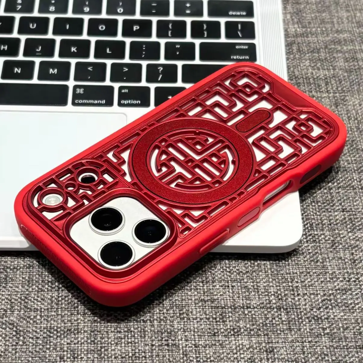 2-in-1 Hollow Cutout Window Grille Cooling TPU Soft Shell Phone Case - Magnetic, Retro-Style, Full-Cover, Anti-Slip, Anti-Fall for iPhone Series (16/17 Pro Max, 18 Pro Max)