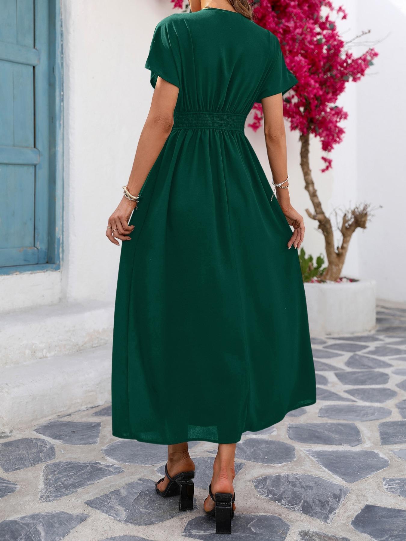 Women's Plain Button Front Short Sleeve Dress, Elegant Piece, Chic Dress for Party Holiday Wedding Guest, Ladies Summer Clothes Womenswear Women's Plain Button Front Short Sleeve Dress, Elegant Piece, Chic Dress for Party Holiday Wedding Guest, Ladies Summer Clothes Womenswear