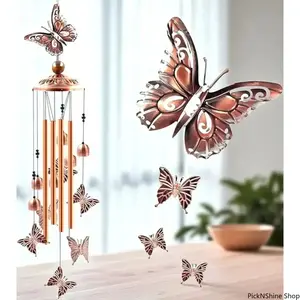 Aluminum Butterflies Wind Chimes – Retro Butterfly Design Wind Chime with S Hook, Melodic Clear Sound, Weatherproof Durable Construction, Perfect Hanging Ornaments for Patio, Garden & Outdoor Decoration, Heartfelt Memorial Gift for Loved Ones