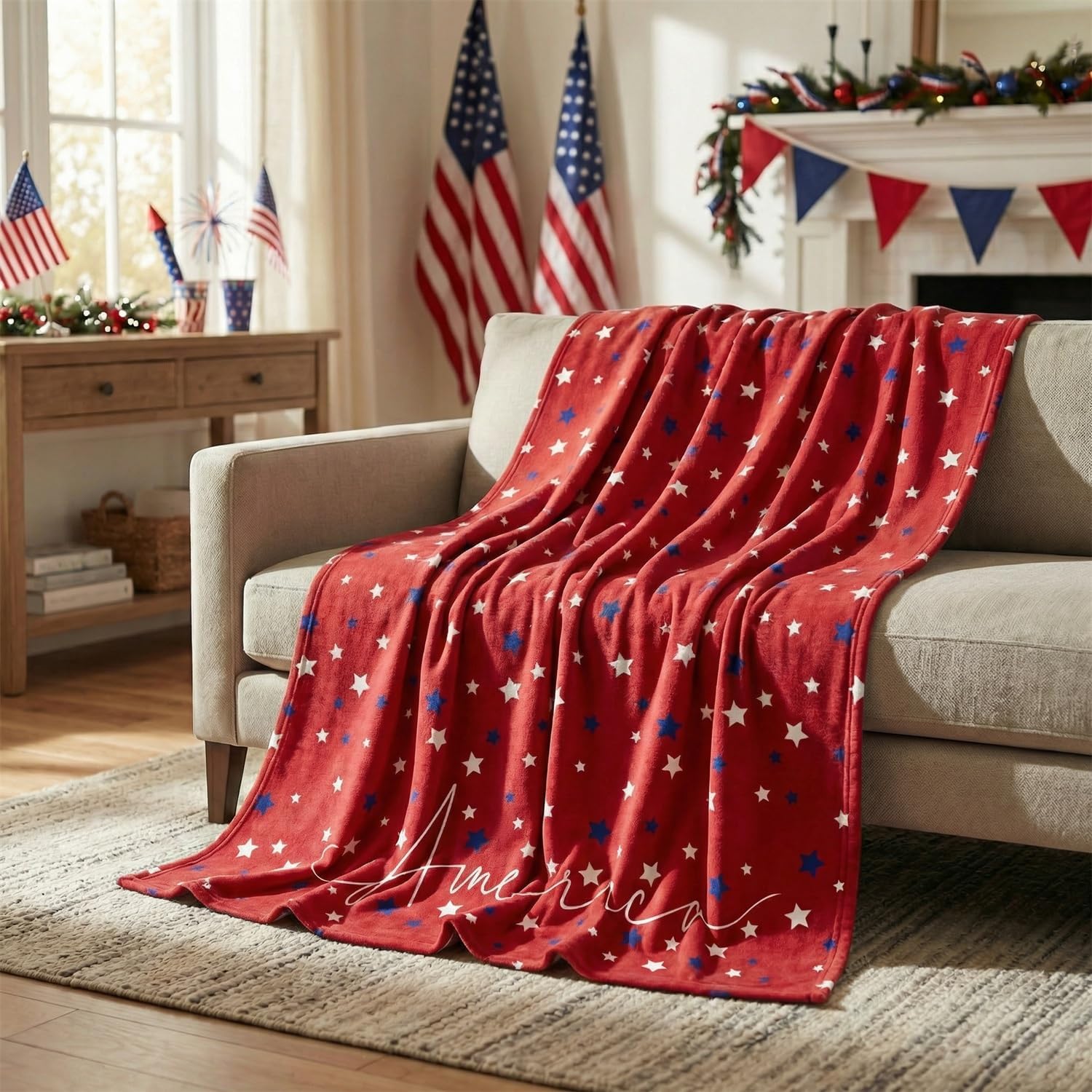 Horaldaily 4th of July Flannel Blanket Throw, Patriotic Veterans Day American Flag Soft Fuzzy Plush Cozy Fleece Blankets for Couch Sofa Bed Decor, Ideal Gifts for Kids Adults 50x60