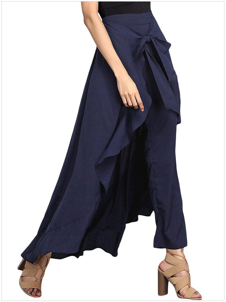 Oversized high waisted wide leg pants |   Asymmetric tie details, casual style, solid color, slightly elastic fabric, suitable for spring and summer wear