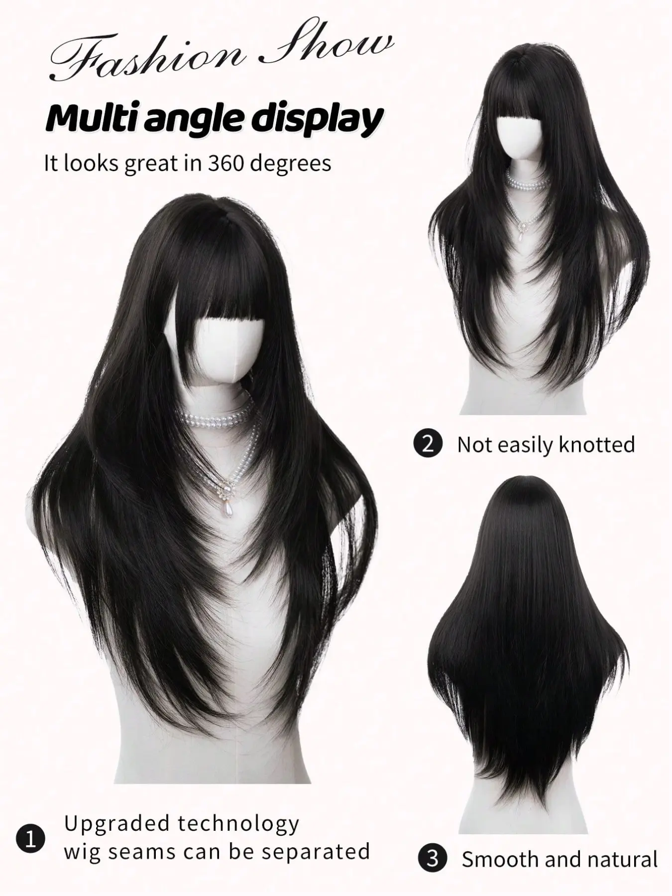 Alicegarden 26 Inch Long Synthetic Straight Hair Wig, Natural, Bangs Design, Ideal for Daily Wear, Perfect Gift for Women