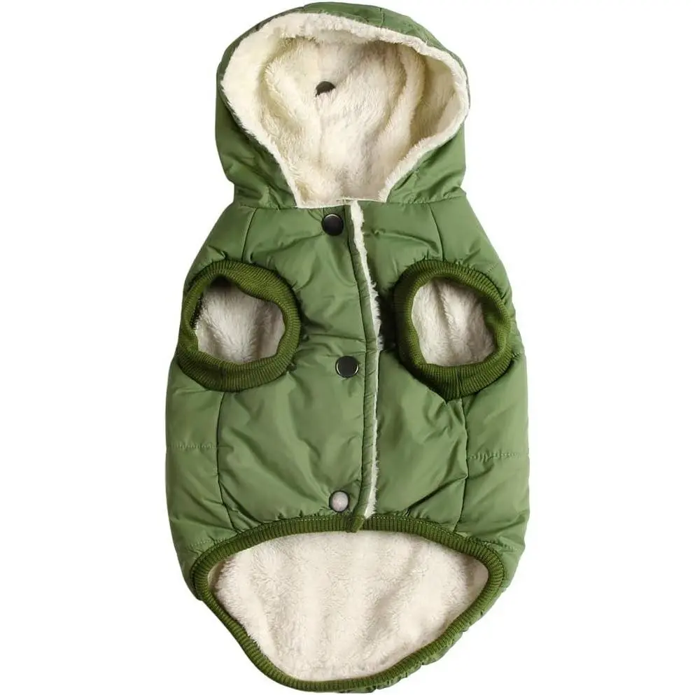 Multi-Size Fleece-Lined Extra Warm Dog Hoodie for Winter - Small Dog Puppy Coat with Hood (Green, Size S)