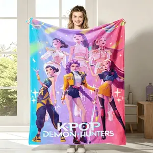 K Pop Demon Hunters Huntrix Rumi Mira Zoey Flannel Blanket Kids Blanket Adult Blanket Girl Squad Anime Concert Print Soft Lightweight Cozy Throw For Girls Boys Teens Bed Sofa Dorm Blind Box Action Figures Fans Gift