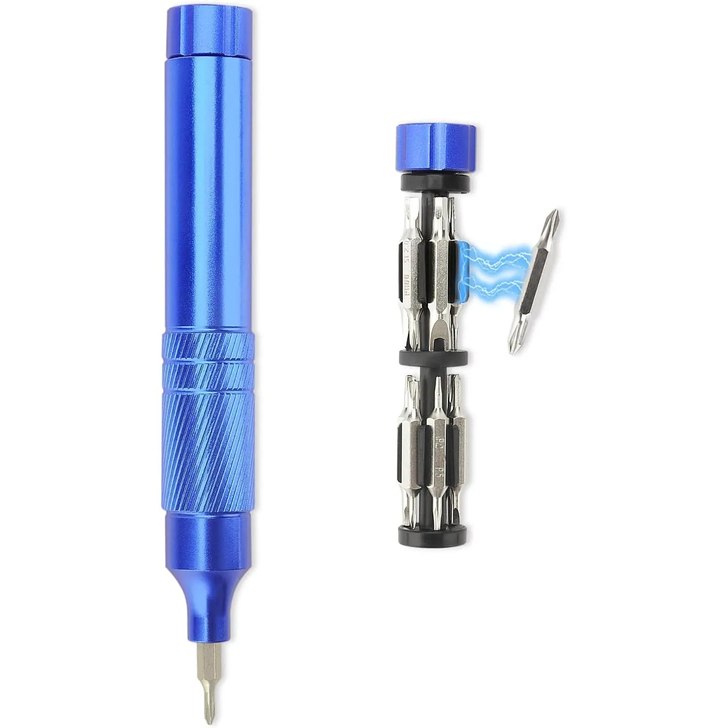 24-in-1 Precision  Set, Small  Set, Glasses Repair Kit, Pen  with 12 count Double-end S2 Steel Bits, Ideal for Eyeglass, Watch,  and Electronics, Blue