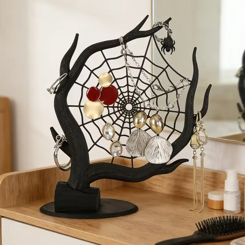 Gothic Spider Web Jewelry Stand Necklaces, Unique Creative Tree Shape Base Design Ornament Holder, Vintage Rustic Desktop Organizer, Bedroom Vanity Decorative Piece, Vintage Aesthetic