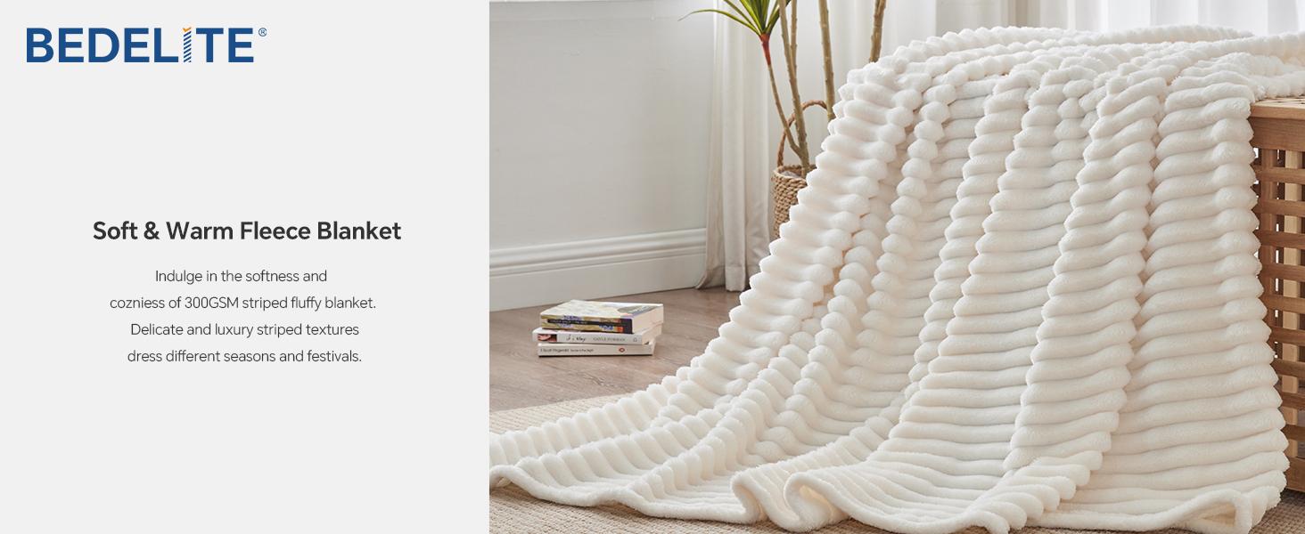 BEDELITE Fleece Cozy Blanket 300GSM Soft Warm Fluffy 3D Stripe Texture Microfiber Polyester Throw Twin Queen King Sizes Decorative Valentine's Day gift Giftable