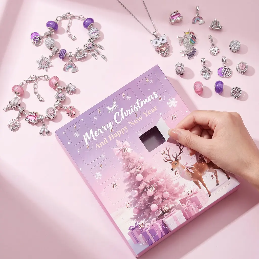 24-Piece Christmas Countdown Bracelet Blind Box, Cozy Holiday Style, DIY Craft Kit, Includes Bracelets & Tree Beads, Perfect Gift & Daily Accessory