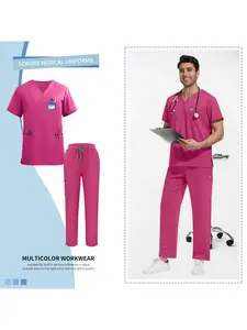 Spa Beauty Institution Work Clothes Oral Clinic Care Uniforms Men's and Women's Solid Color Short Sleeve Hospital Scrub Clothes Veterinary Work Clothes