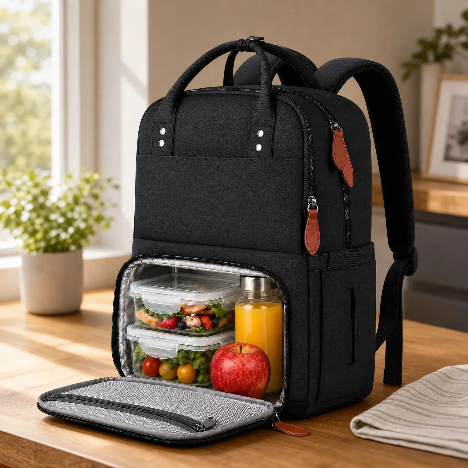 Women's Lunch Backpack with Insulated Cooler Compartment, 15.6 Inch Laptop Bookbag, Reusable Water Resistant Work Backpack Lunch Bag for School College Camping Picnics Daily, BlackGift
