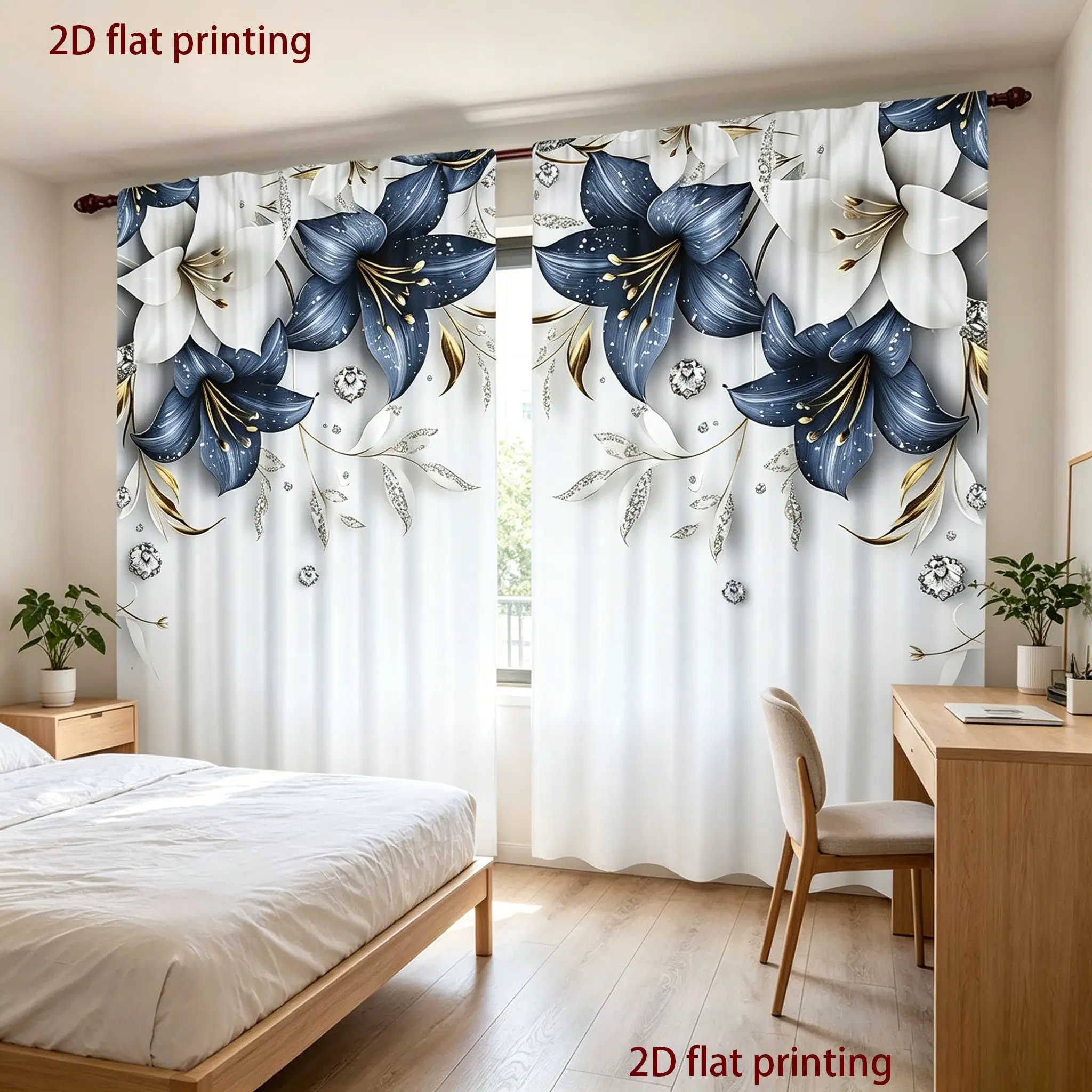 2-piece set of small, fresh and elegant floral curtains, durable semi transparent polyester material curtains, suitable for bedrooms/living rooms/study rooms, ideal for home decoration, preferred curtains for Valentine's Day, Floral Sheer Curtains
