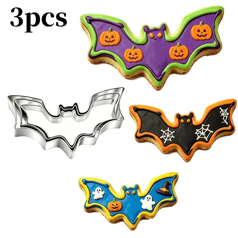3pcs Halloween Bat Cookie Cutter Set - Food-Grade 430 Stainless Steel Mold with 3 Sizes. Precision Cut Fondant & Biscuit Tool for DIY Baking, Party Treats & Festive Decor. Great Gift for Bakers, Party Hosts & Halloween Celebrations.