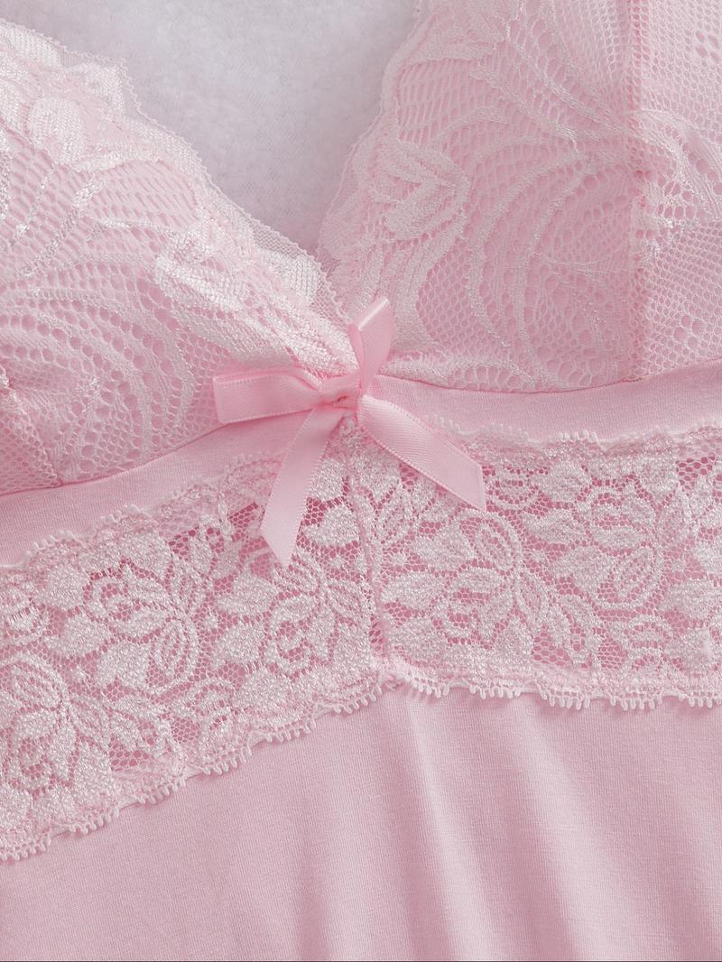 Women's Solid Color Lace Trim Cami Top & Shorts Pyjama Two-piece Set, Casual Comfy Camisole & Shorts Lingerie Set, Women's Sleepwear for All Seasons