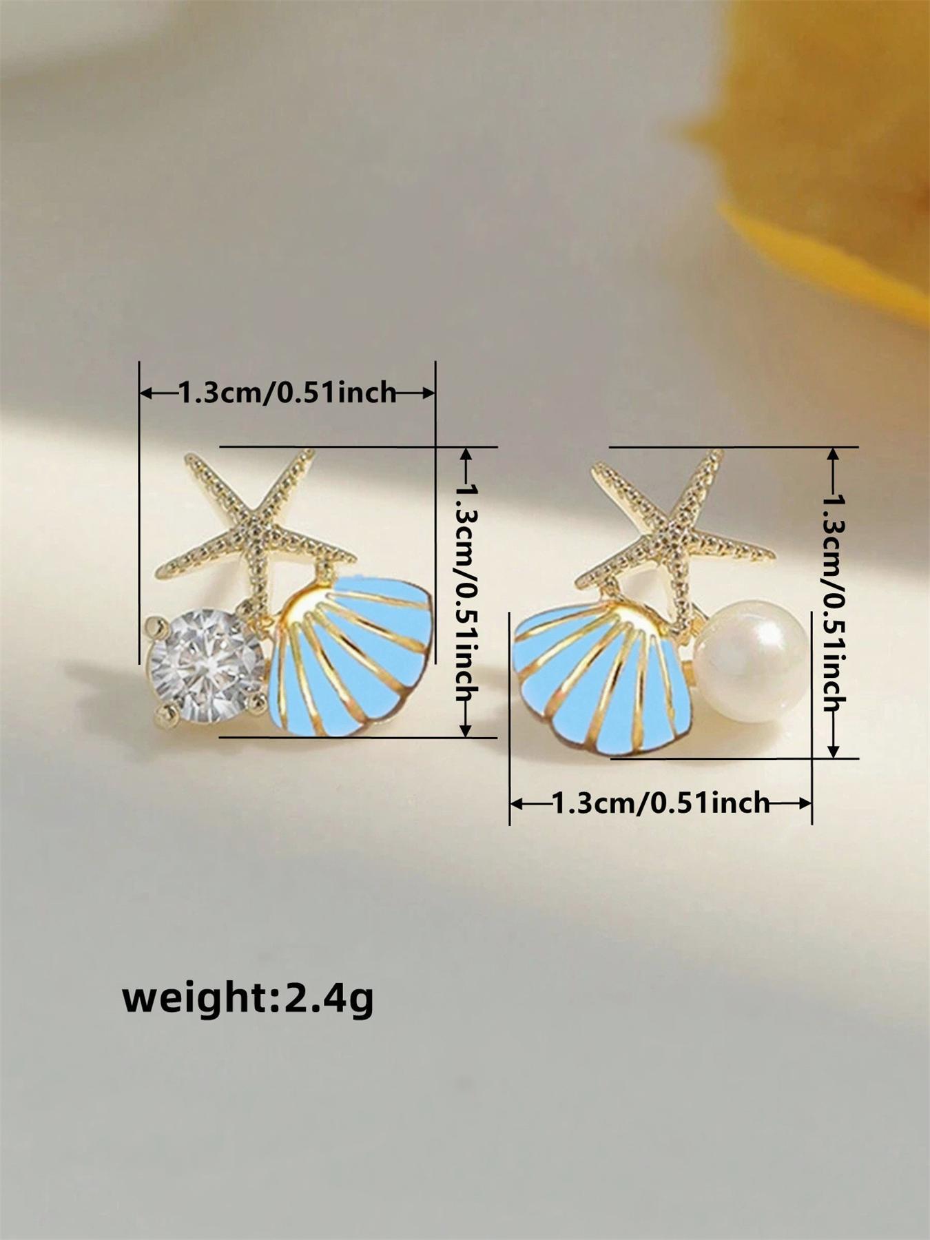 Faux Pearl Decor Shell & Starfish Design Stud Earrings, Elegant Stud Earrings for Women & Girls, Trendy All-match & Exquisite Jewelry for Birthday Gift, Ear Studs