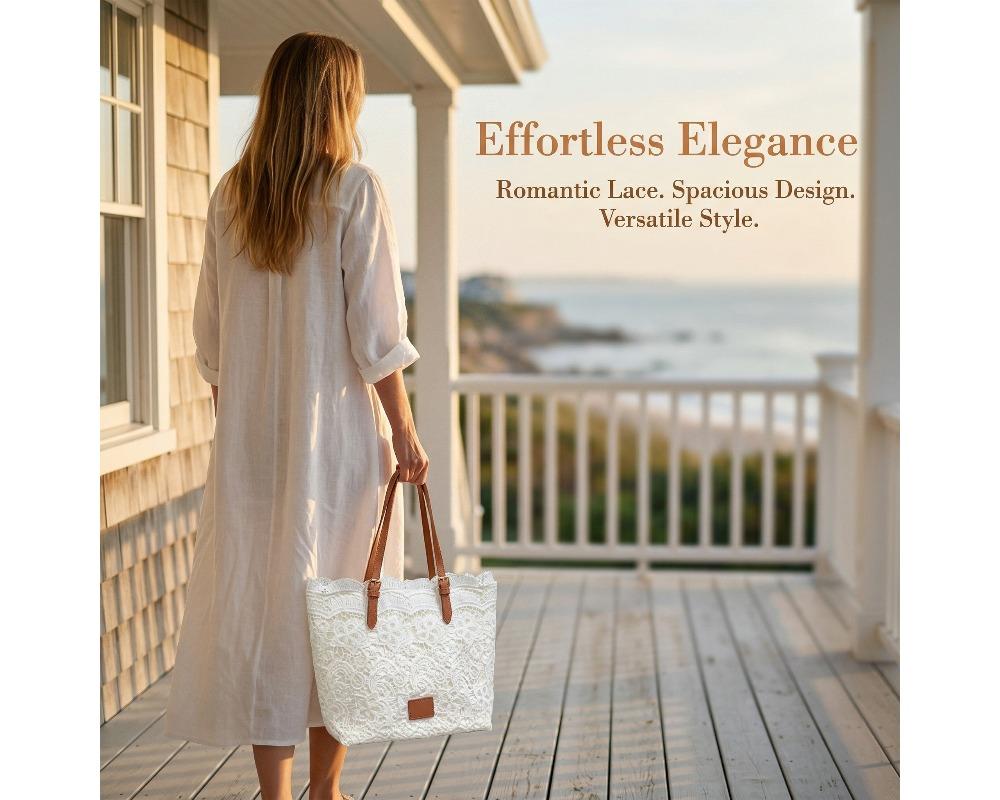 Women’s French Lace Hollow Tote Bag Large Capacity Shoulder Purse Adjustable Leather Straps Minimalist Floral Aesthetic Handbag Available in Versatile Summer Tote Women’s French Lace Hollow Tote Bag Large Capacity Shoulder Purse Adjustable Leather Straps Minimalist Floral Aesthetic Handbag Available in Versatile Summer Tote