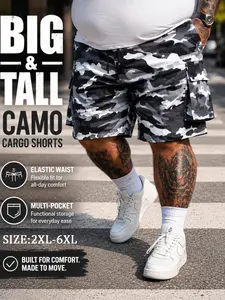 Large Size Men's Camouflage Cargo Shorts, Comfortable Fashion Design, Ideal for Daily Wear, Versatile Fashion Item, Slim-Fitting Style, Camo Pocket Shorts, Casual Outdoor Shorts