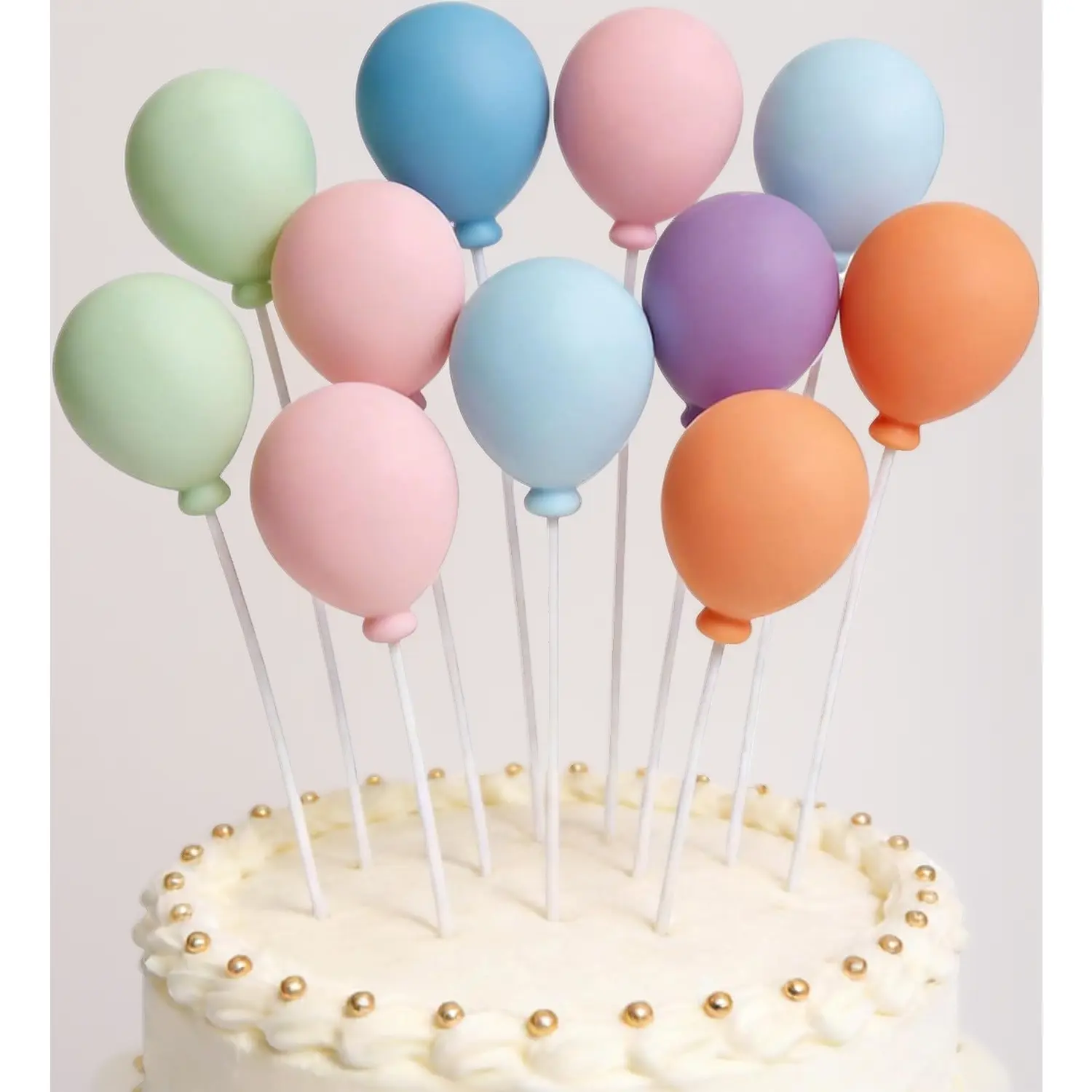 12-Pack Rainbow Stripe Ceramic Mini Balloon Cake Toppers - Round Balls Decor, DIY Painting Supplies for Happy Birthday Dessert, Versatile Indoor Cupcake Ornaments