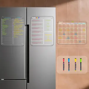 Non- Fridge Calendar Set,  Dry Erase Monthly Weekly Planning Boards, Transparent Chore Chart Sticks to Wall, Glass, Door, Any Smooth Surfaces(Month+Week+List)