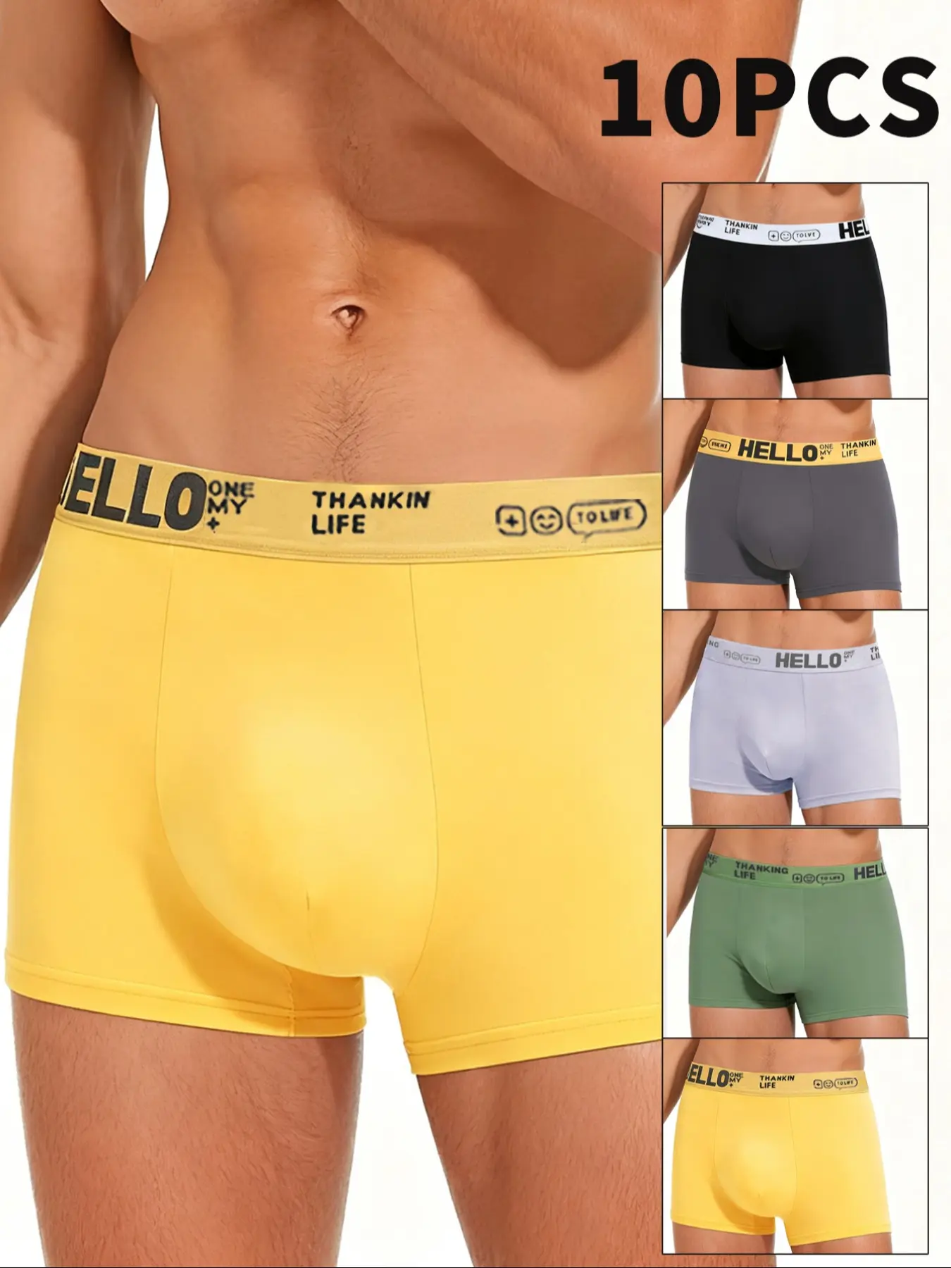 10PCS Men's Underwear Boxer Briefs Men, Soft Comfortable Knit Fabric Fitted Boxer Brief Men, Men's Panties Wide Waistband Design, Casual Daily Wear & Outdoor Activities