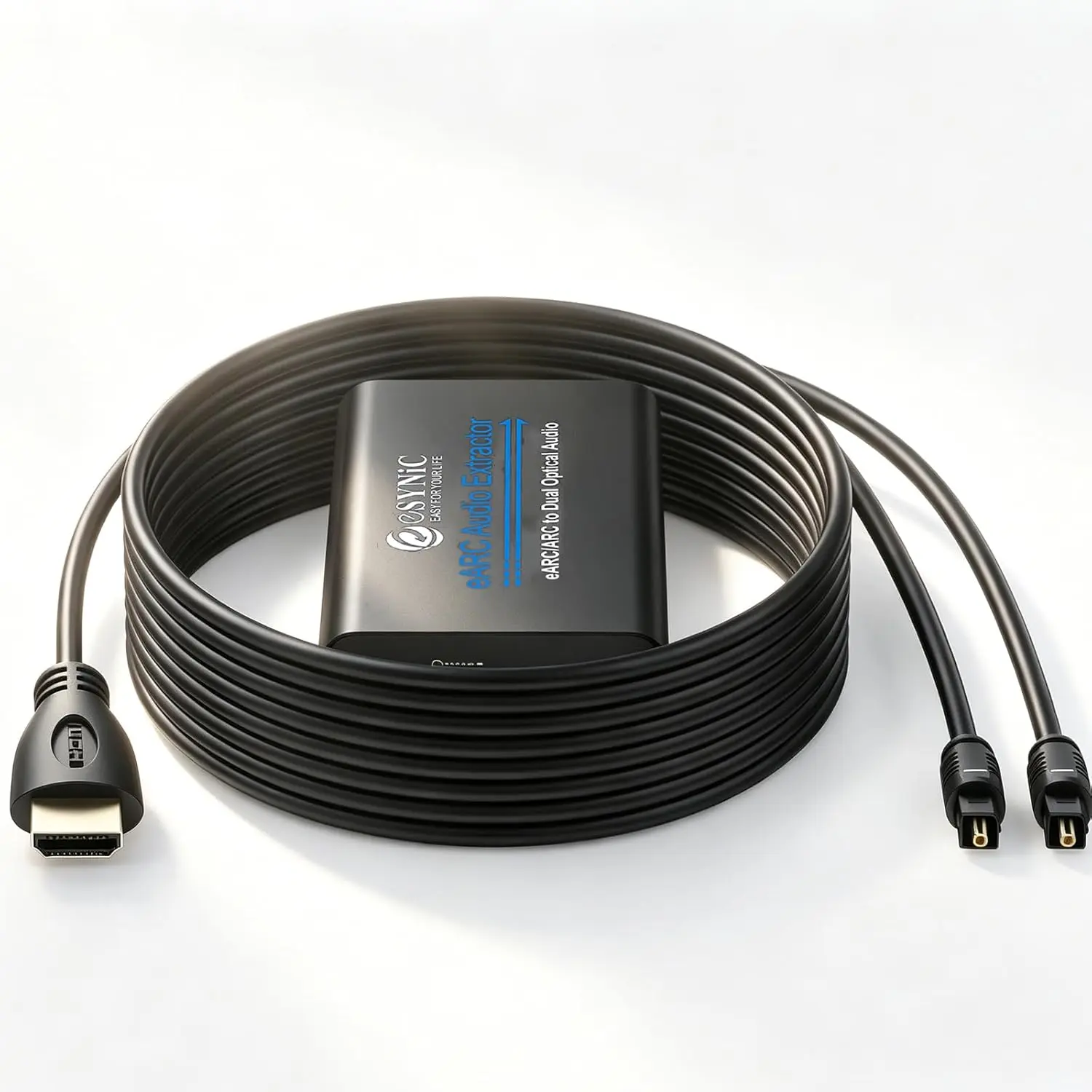 eSynic Professional eARC Audio Extractor with USB, 24bit/192kHz, ARC to Dual Optical SPDIF Adapter for Bedroom TVs, Gamers & Watch Parties, Dolby 5.1/DTS Support, Dual Sync Output, Plug & Play, 1* Usb Power Cable