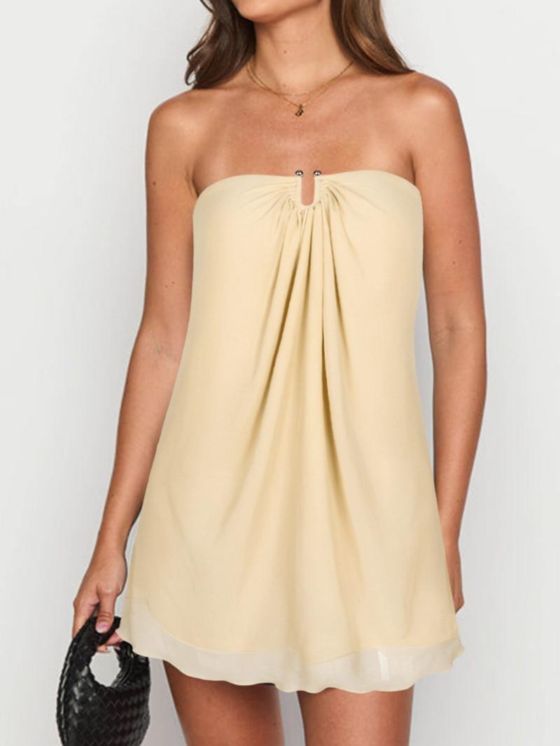 Women's Solid Color Tulle Overlay Tie Shoulder Cami Dress, Sexy Fashion Casual Backless Short Dress for Party Club Dating Wear, Women Dress for Summer