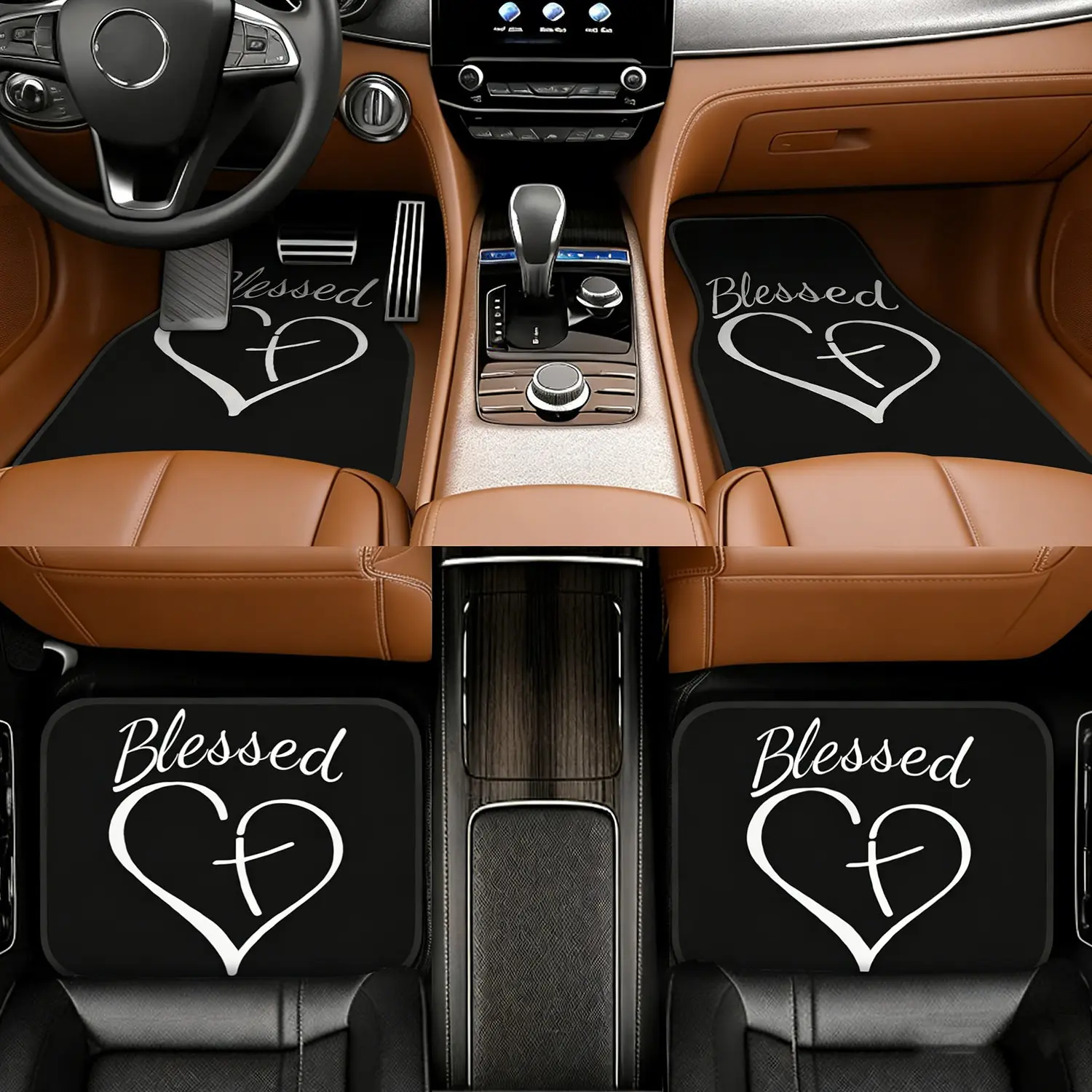 JOYFINITY 4pcs Set of Heart-Patterned Car Floor Mats for Front And Back Rows, Includes a Blessing Message, Suitable for All Seasons, Non-Slip, Dirt-Resistant, And Easy to Clean.Car Interior Additions, Suitable for All Car Models