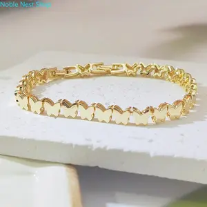 Women 14K Gold Plated Polished Dainty Butterfly Link Bracelet, Minimalist Stackable Smooth Gold Chain Wrist Jewelry for Everyday Casual Wear & Holiday Fashion Gifts