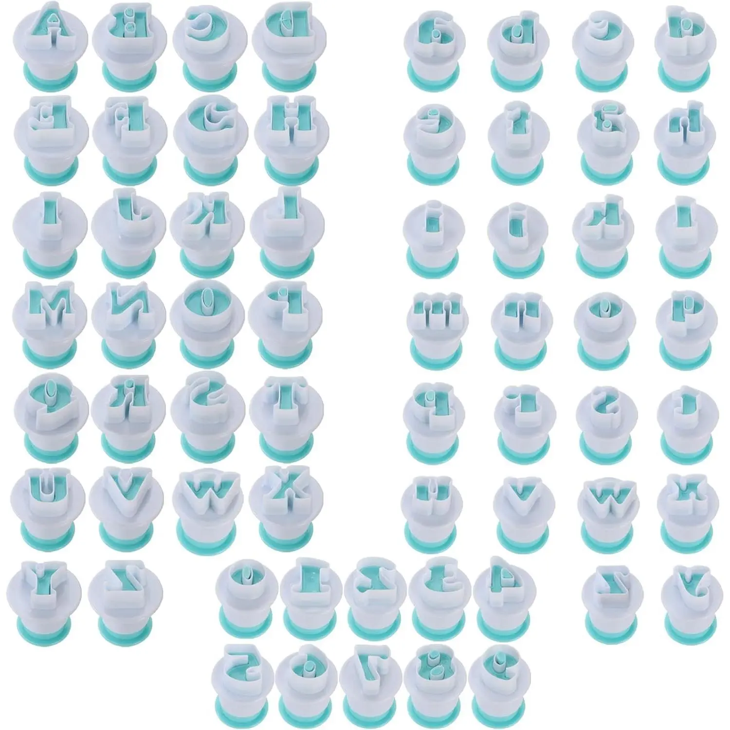 62 Pieces Fondant Alphabet Letter Cutters and Number Set, Cake Biscuit Mold Decorating Tools, Cookie Stamp Impress Embosser Plunger, Uppercase Lowercase Numbers Shape DIY Sugar Cookies