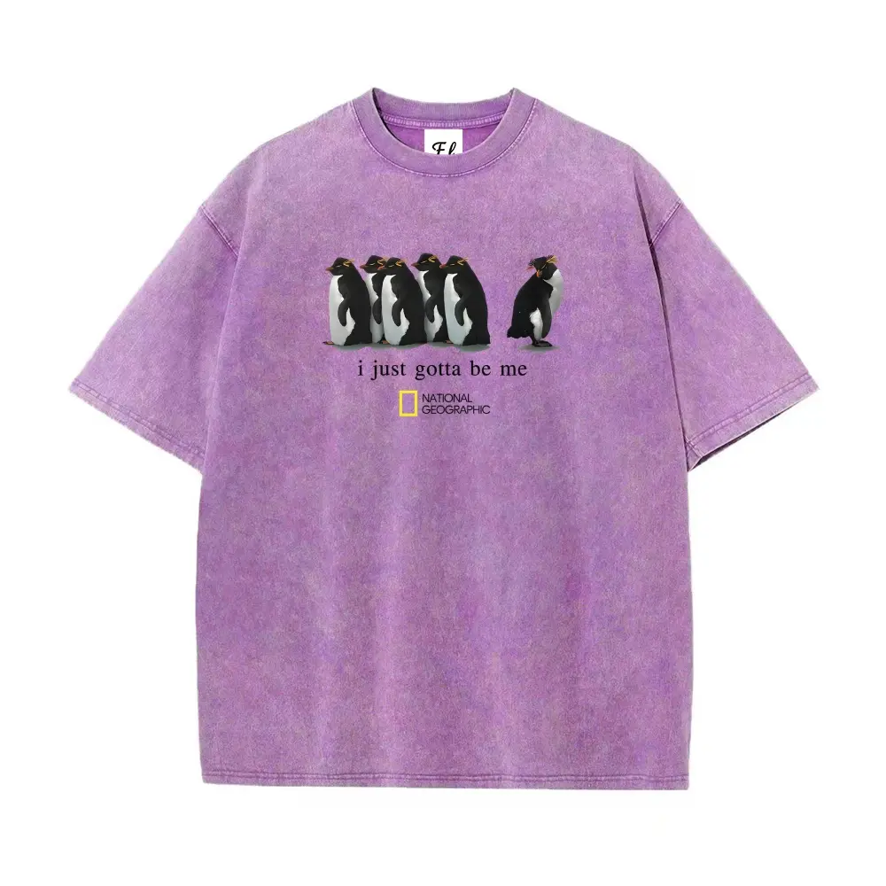 I Just Gotta Be Me Penguin Vintage Graphic Shirt Washed Vintage Oversized Top, Super Soft Pre-Shrunk, Unisex Washed T-Shirt, Crewneck Short Sleeve Tee Gift For Women Men USA
