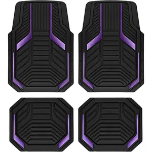 Heavy Duty Rubber Floor Mats, Purple Aluminum Film Car Mats Set, Front and Rear Car Mats with Anti-Slip Backing, All Weather Protection, Trim-to-Fit for Automotive SUV, Sedan, Van