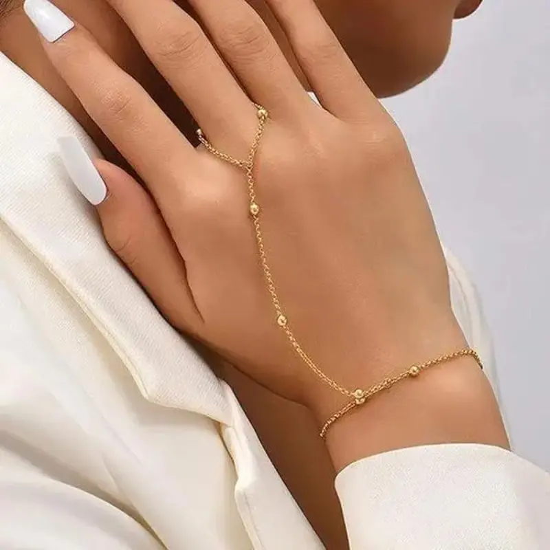 Dainty 18K Gold Plated Hand Chain Finger Ring Bracelet Tarnish Free Minimalist Daily Women Fashion Jewelry Gift