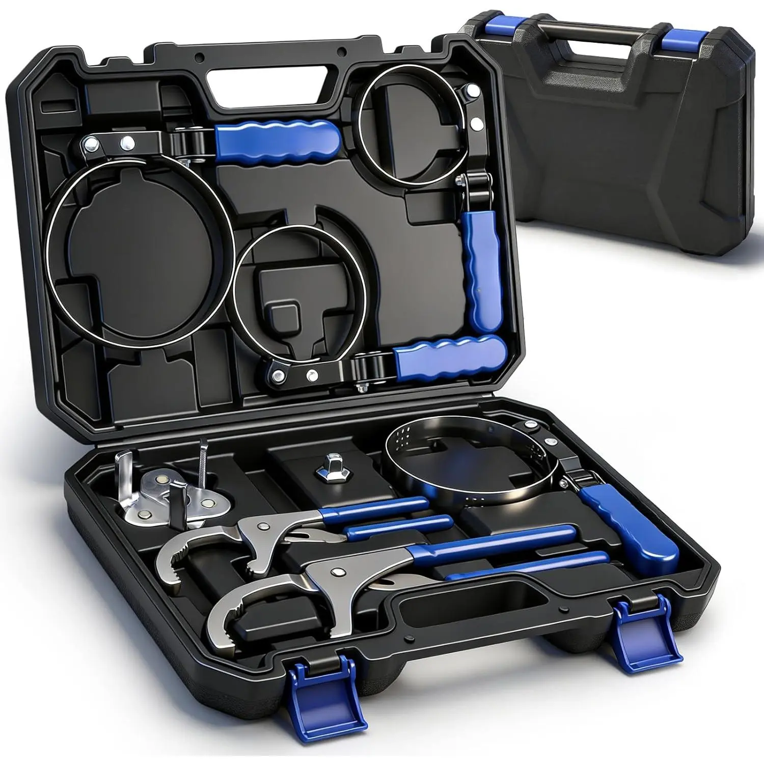 Oil Filter Wrench Set, 8PCS Oil Filter Swivel Wrench Set 2-3/4" to 5-1/4", 9" & 12" Adjustable Oil Filter Pliers,Universal 3-Jaw Removal Tool with 1/2" to 3/8" Adapter, Organized in Storage Case,Hook