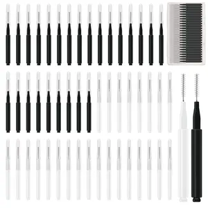 50pcs Multi-Pack Cosmetic Micro Eyebrow Spoolie Brushes with Caps - Portable Mini Brow Lamination Tool, 25 Black+25 White, for Eyebrows Extensions