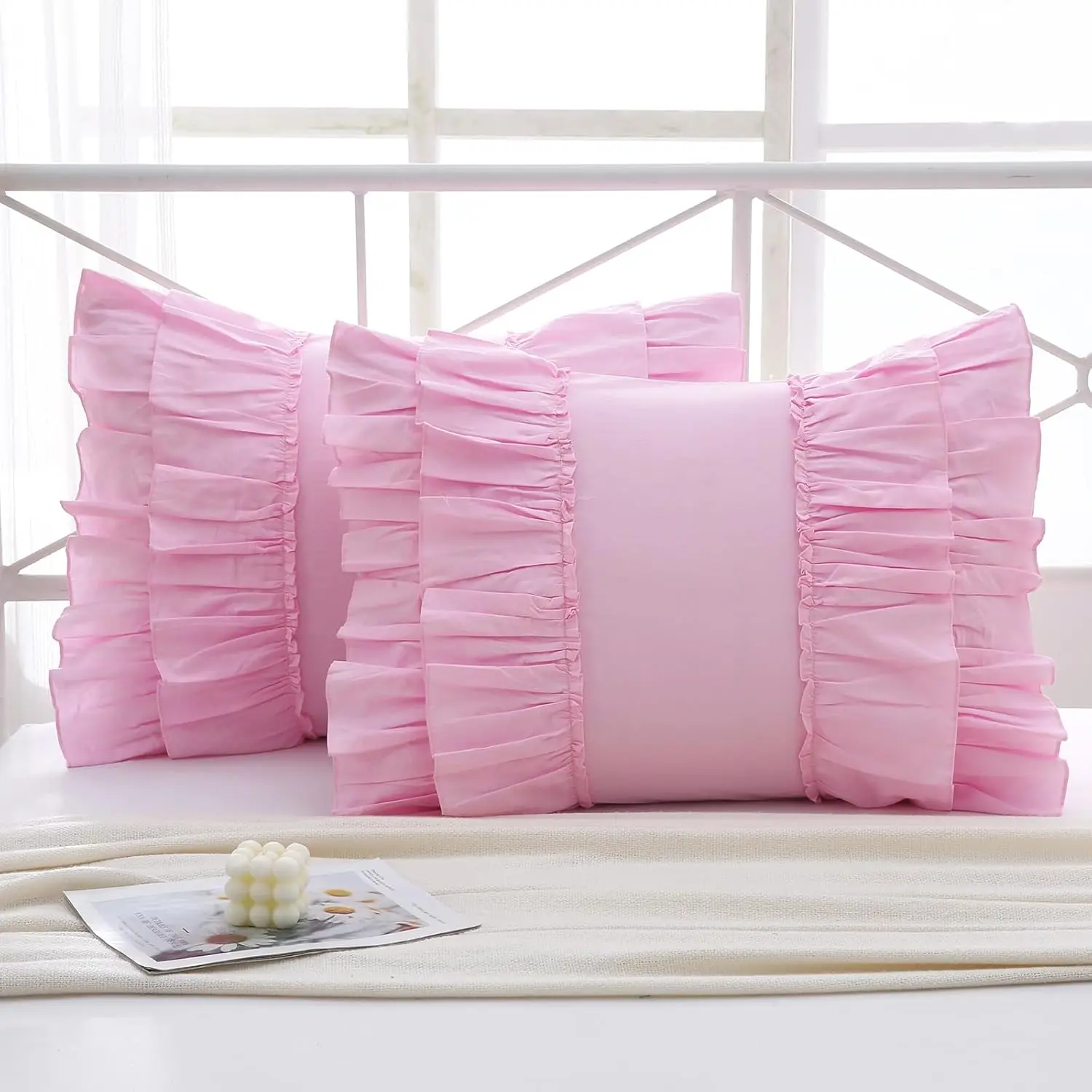 2 Pack  Ruffle Pillow Shams Standard Size 20x26 inches,    Country Rustic  Shabby and Chic Decorative Bed Pillow Shams ( 2,20x26 inches)